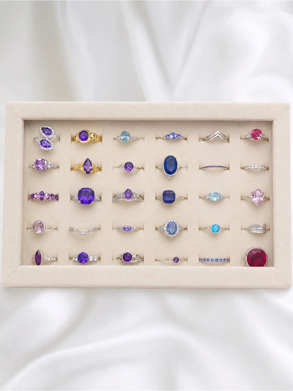Sterling Silver Amethyst and Blue Gemstone Ring Collection - Purple and Blue